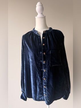 Pilcro Navy Blue Blouse with Contrast Stitching